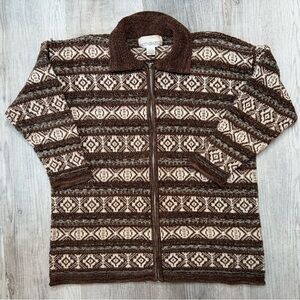 Motherhood Brown and Cream Fair Isle Zip-Up Sweater Maternity Womens Size L